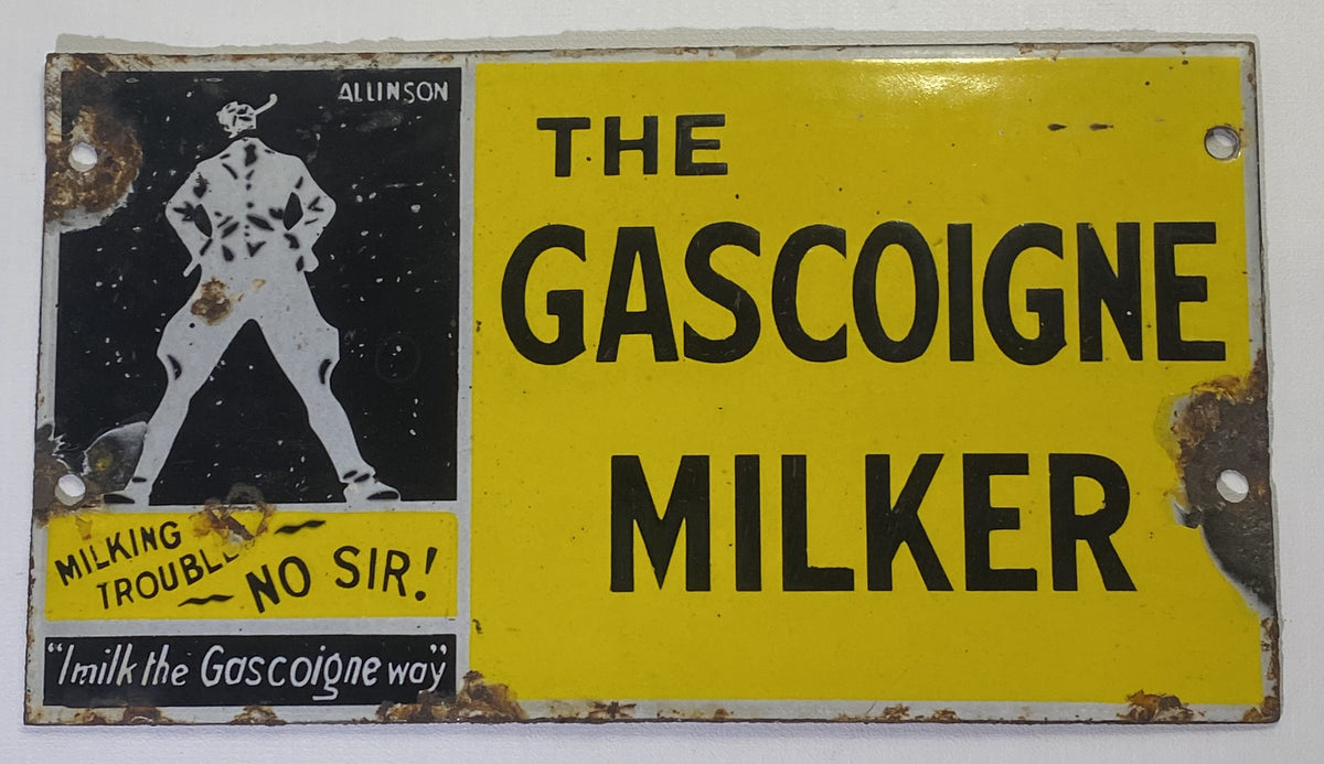 Original 1930s enamel advertising sign "The Gascoigne Milker"