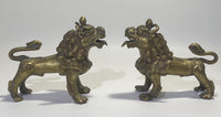 Pair Nepalese Bronze Singha Temple Guardian Lions (Foo Dogs, Shishi)