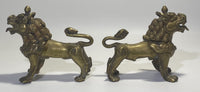 Pair Nepalese Bronze Singha Temple Guardian Lions (Foo Dogs, Shishi)