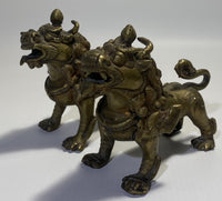 Pair Nepalese Bronze Singha Temple Guardian Lions (Foo Dogs, Shishi)