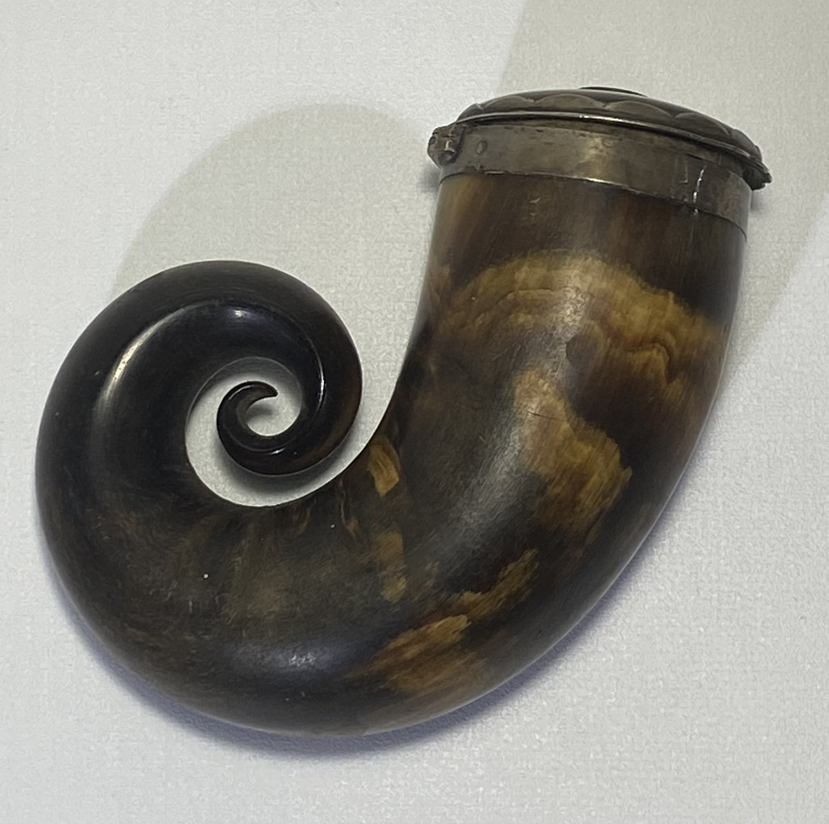 Scottish white metal horn snuff mull 1832