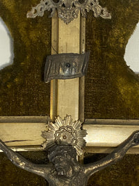 French velvet backed crucifix with holy water font