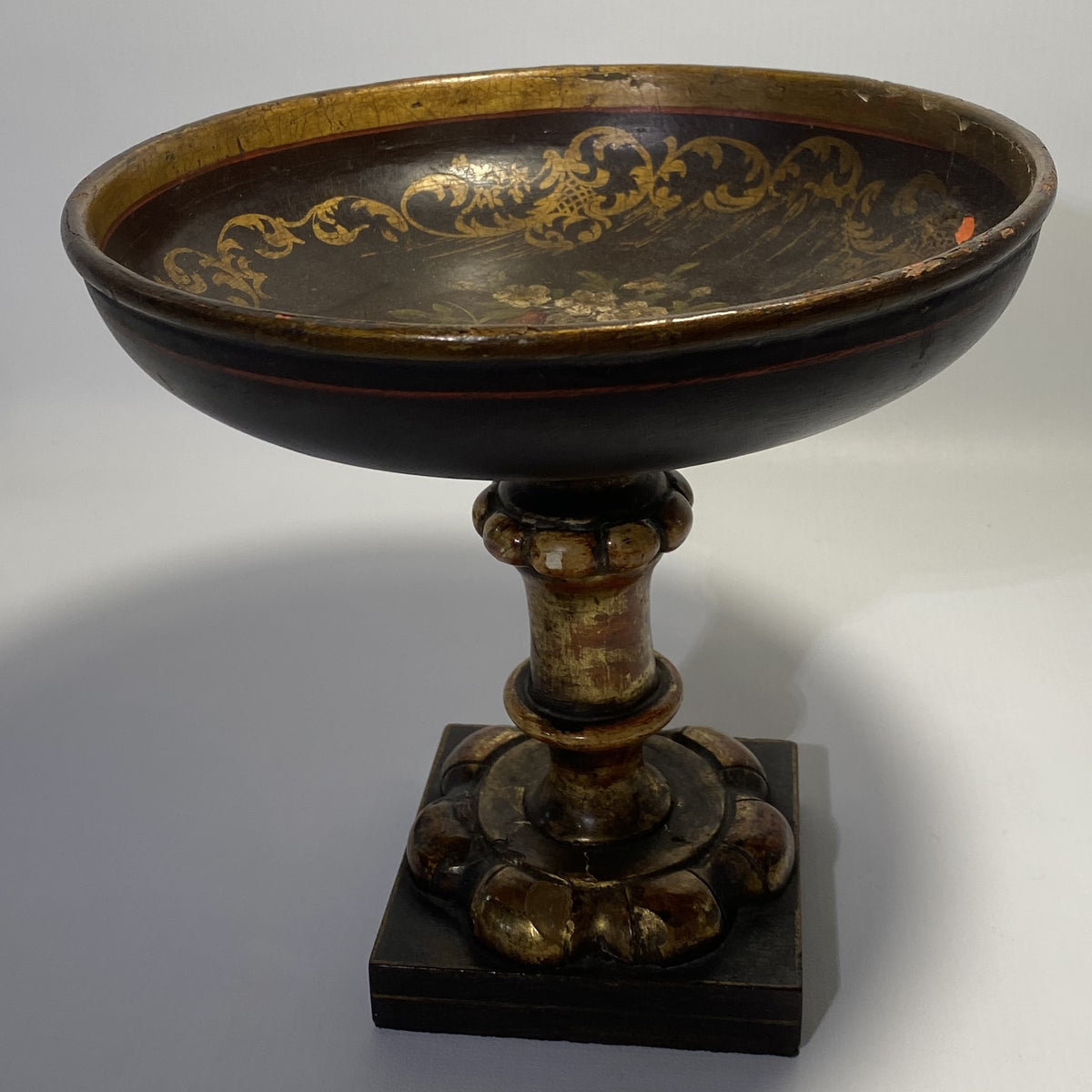 Antique painted papier mache tazza