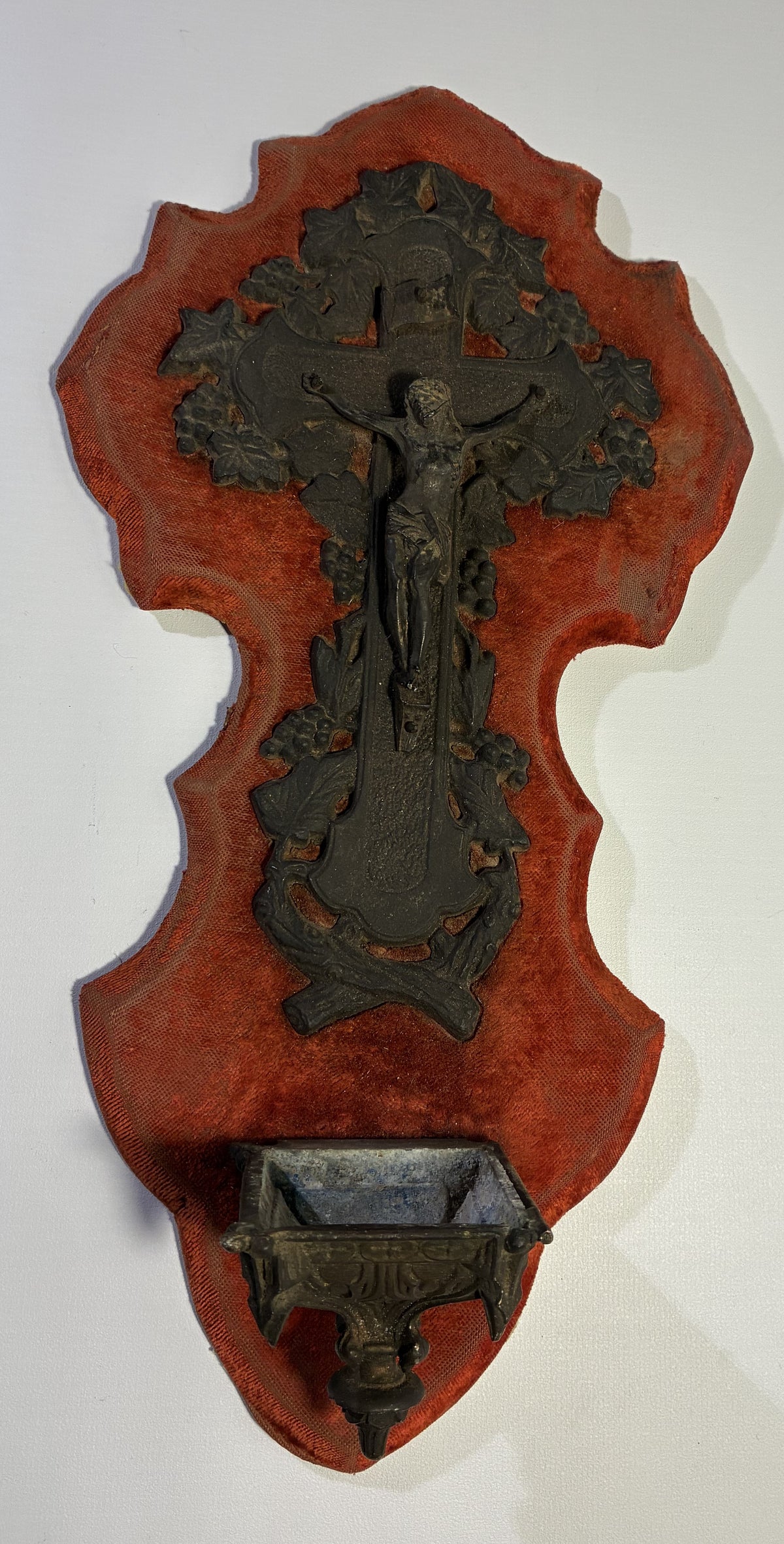 French Velvet Backed Crucifix with Holy Water Font